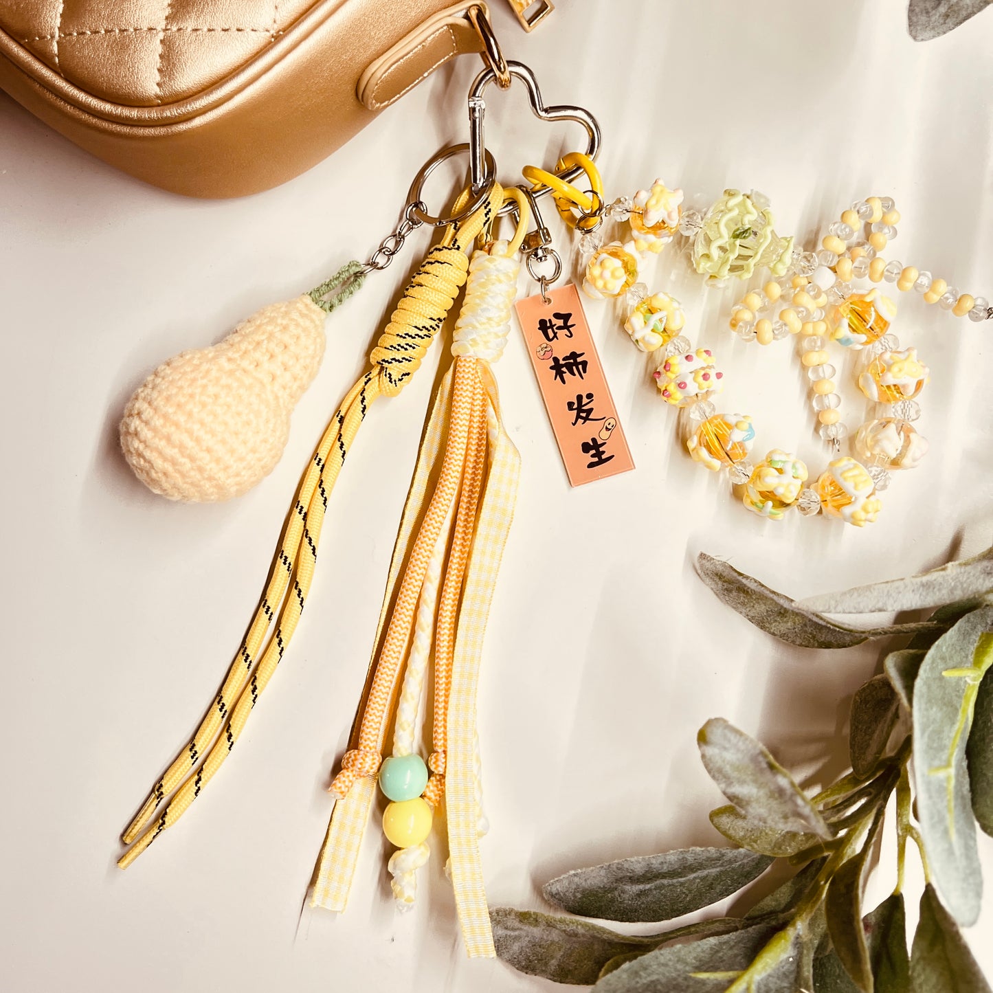 HANDMADE BAG CHARMS ~ YELLOW CROCHET PEAR