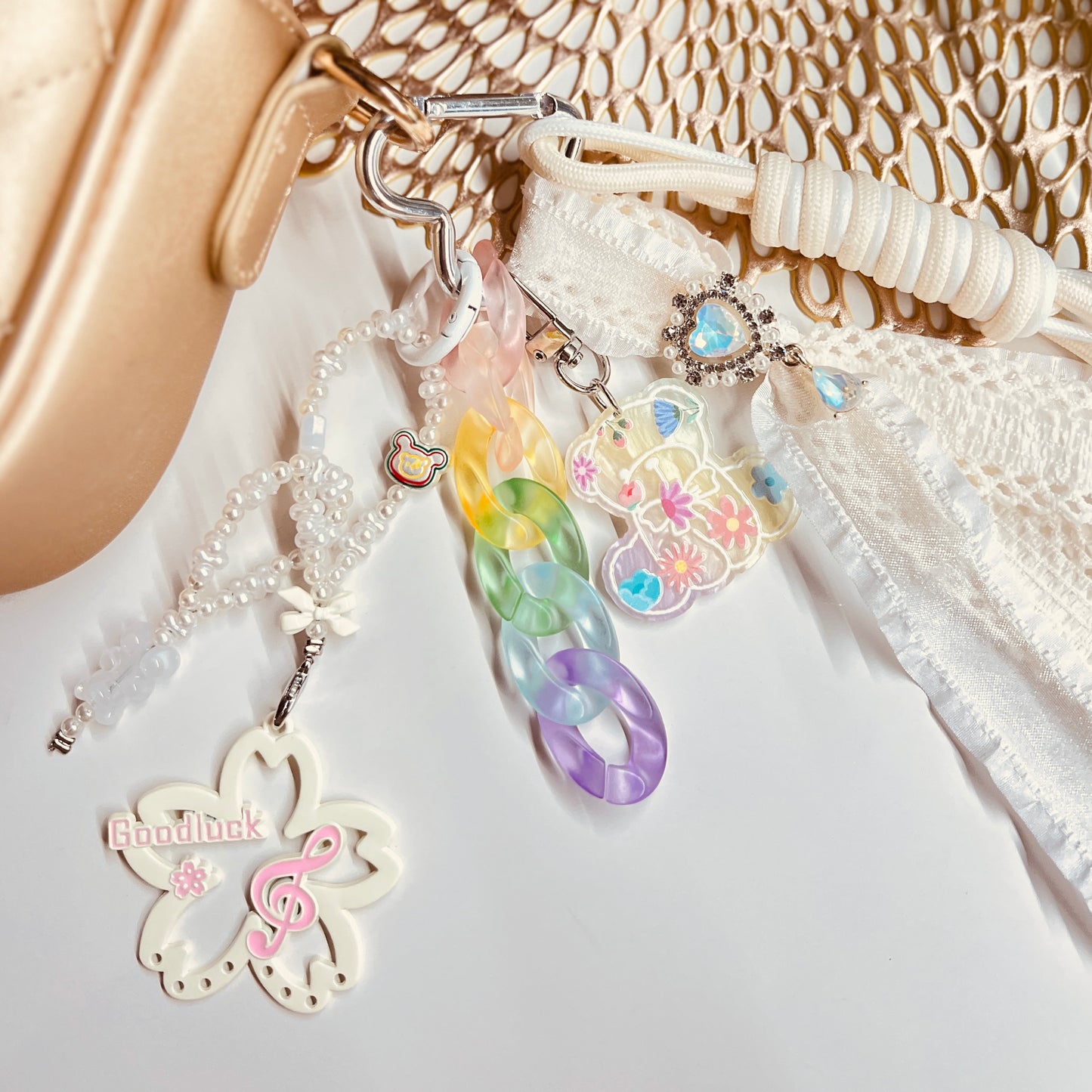HANDMADE BAG CHARMS ~ FLOWER FRAME/TEDDY ~
