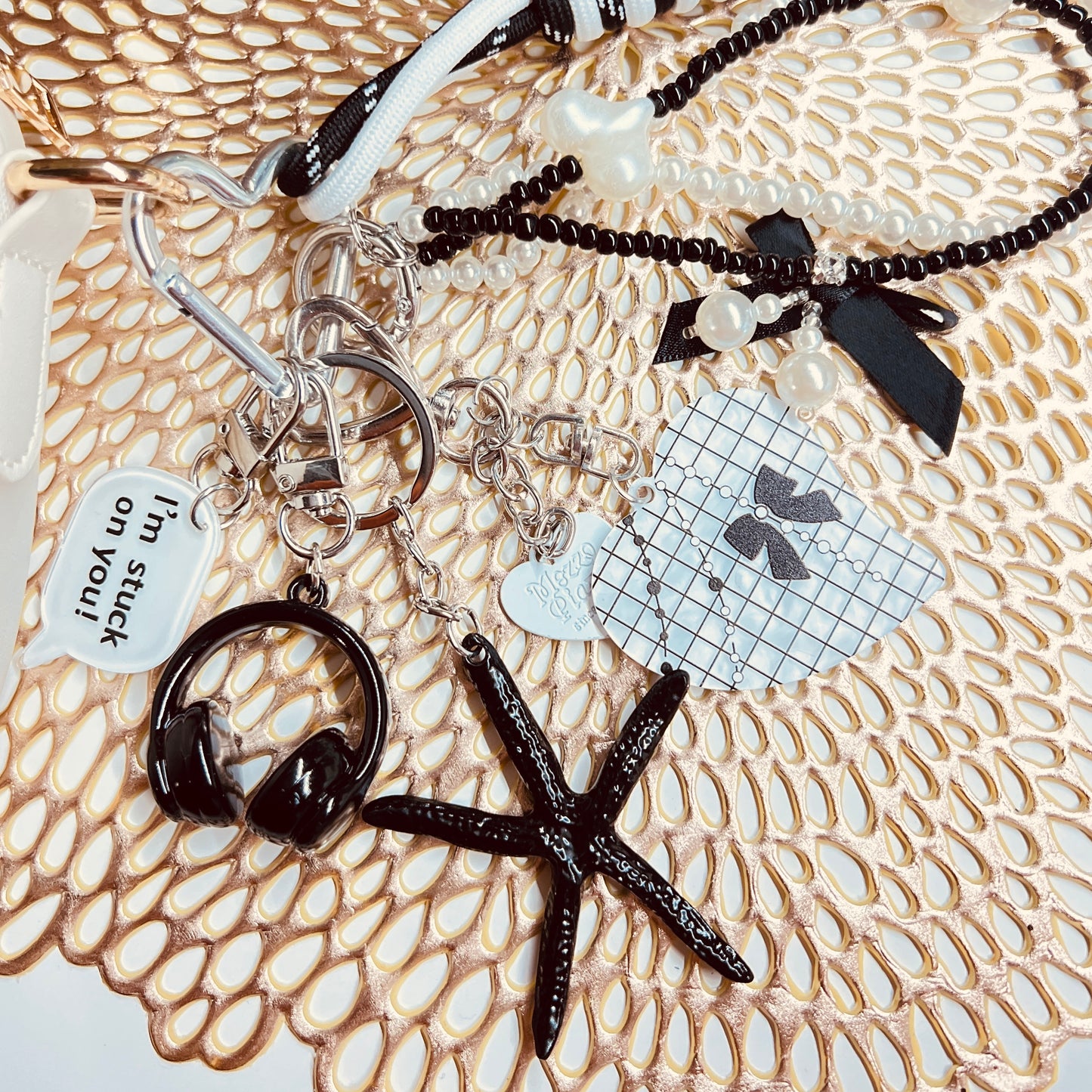 HANDMADE BAG CHARMS ~ STAR FISH/ PEARL CHAIN ~