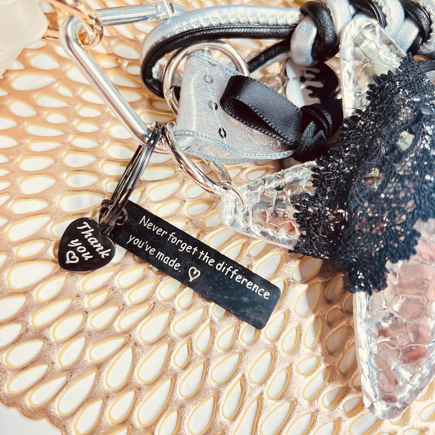 HANDMADE BAG CHARMS ~ SILVER/LACE STAR