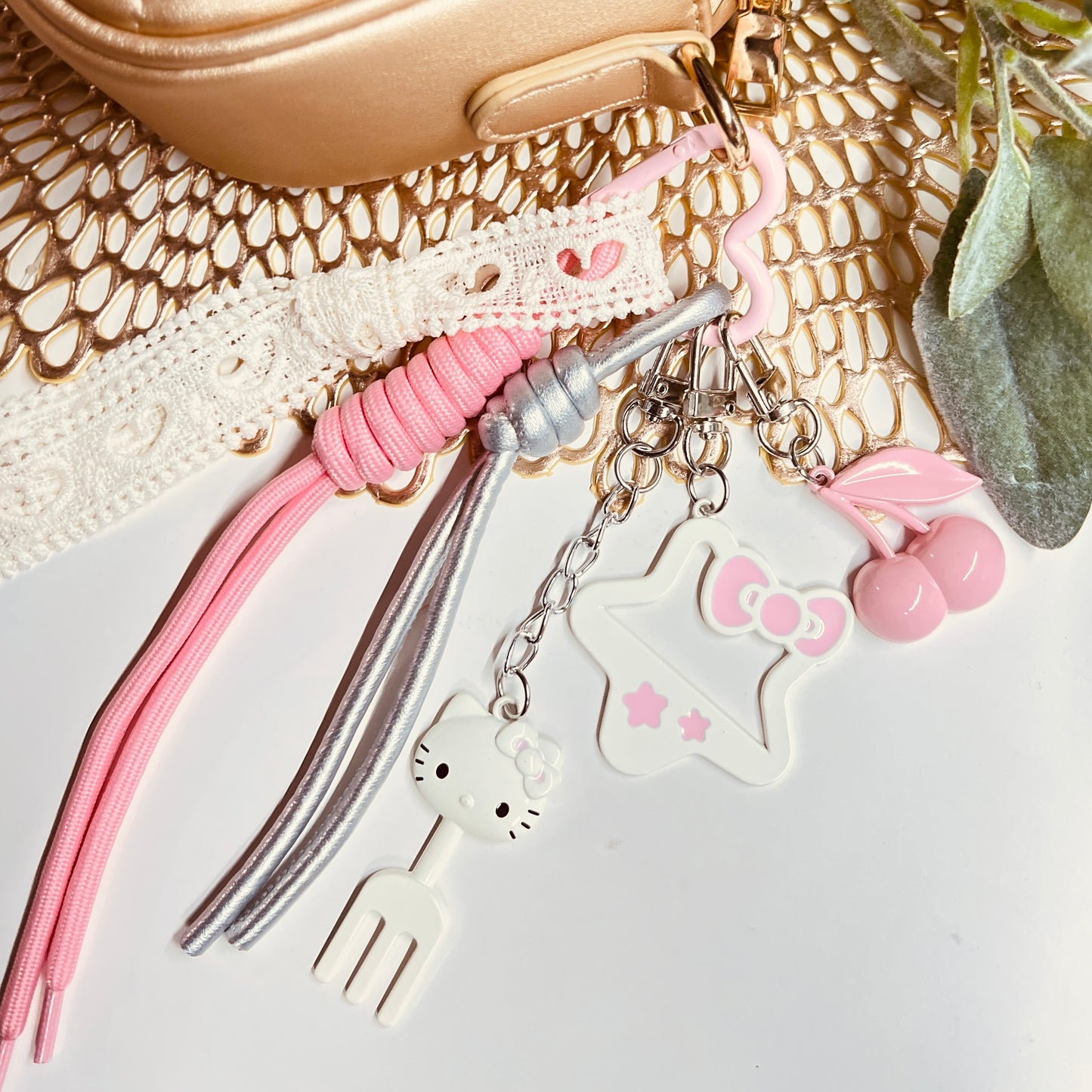 HANDMADE BAG CHARMS ~ CHERRY/STAR W. BOW