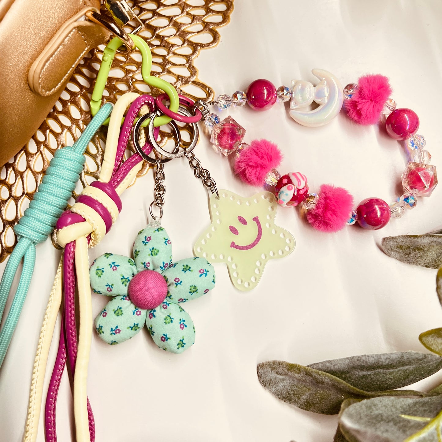 HANDMADE BAG CHARMS ~ FLOWER/STAR