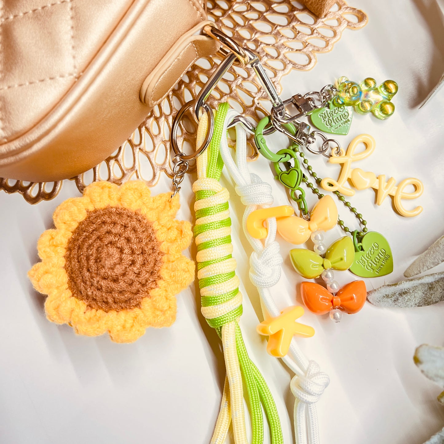 HANDMADE BAG CHARMS ~ EMBROIDERED SUNFLOWER