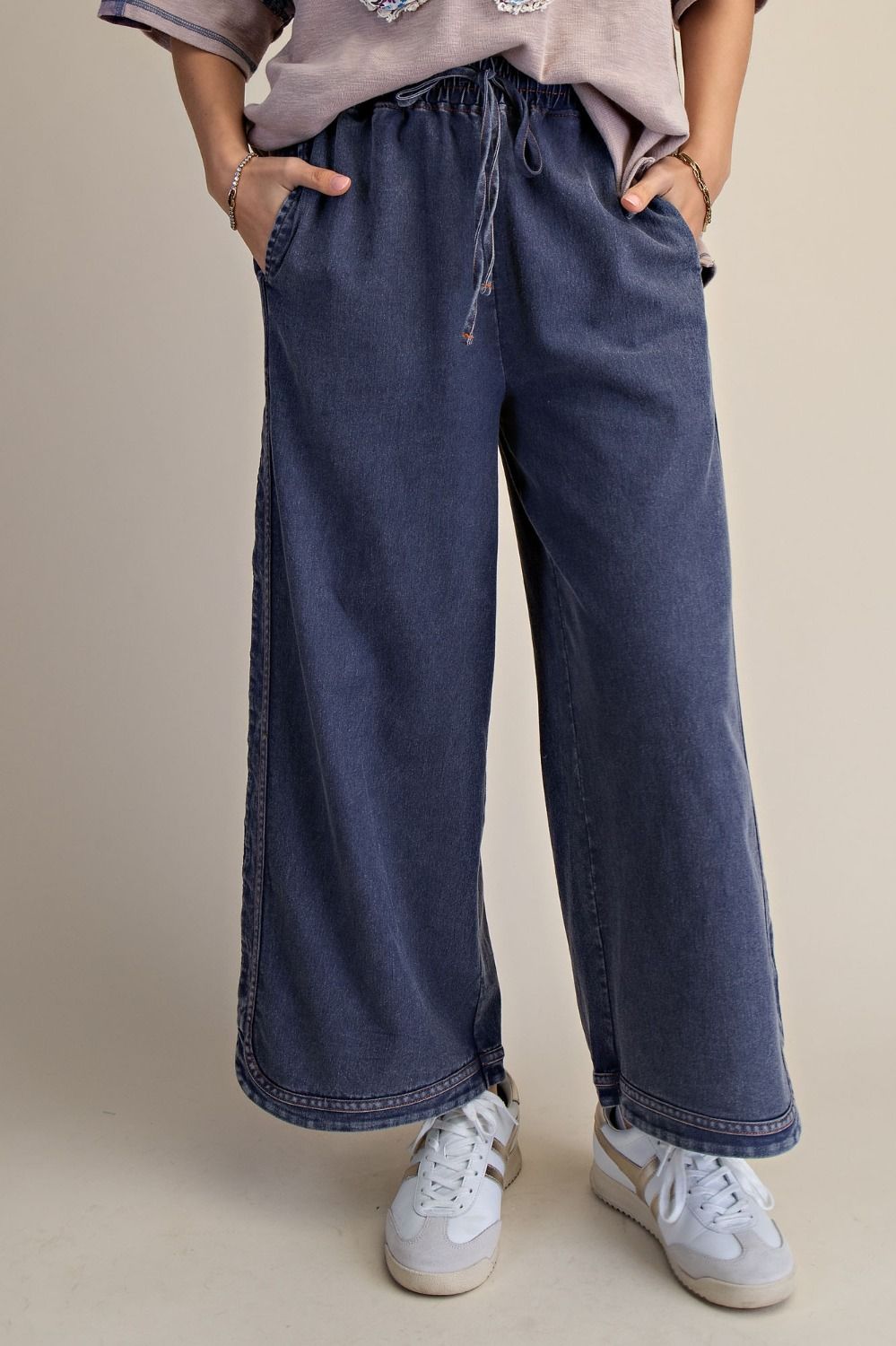 MINERAL WASHED DENIM PANTS
