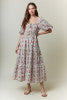 FLORAL RUFFLE PUFF SLEEVE MAXI DRESS