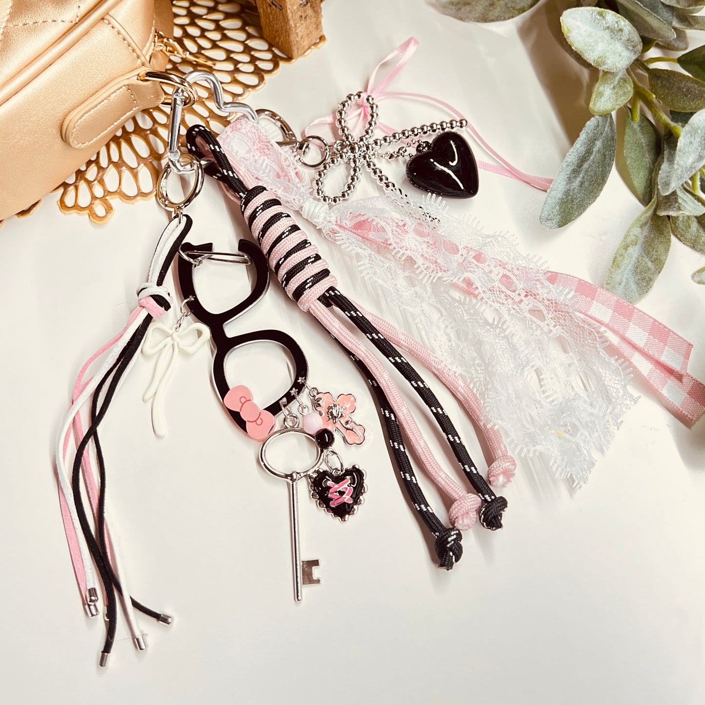 HANDMADE BAG CHARMS ~ GLASSES/BLACK HEART/BOW