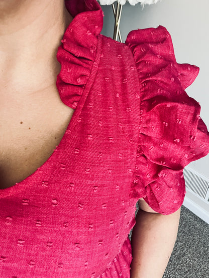 LINING DOUBLE RUFFLE SLEEVE TIERED DRESS ~ FUCHSIA