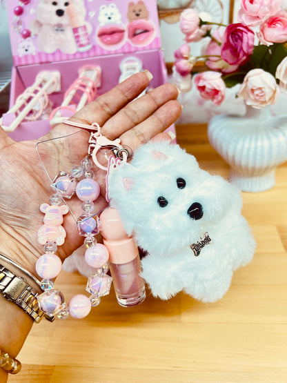 3 IN 1 DOGGY KEYCHAIN~LIP GLOSS~PHONE GRIP