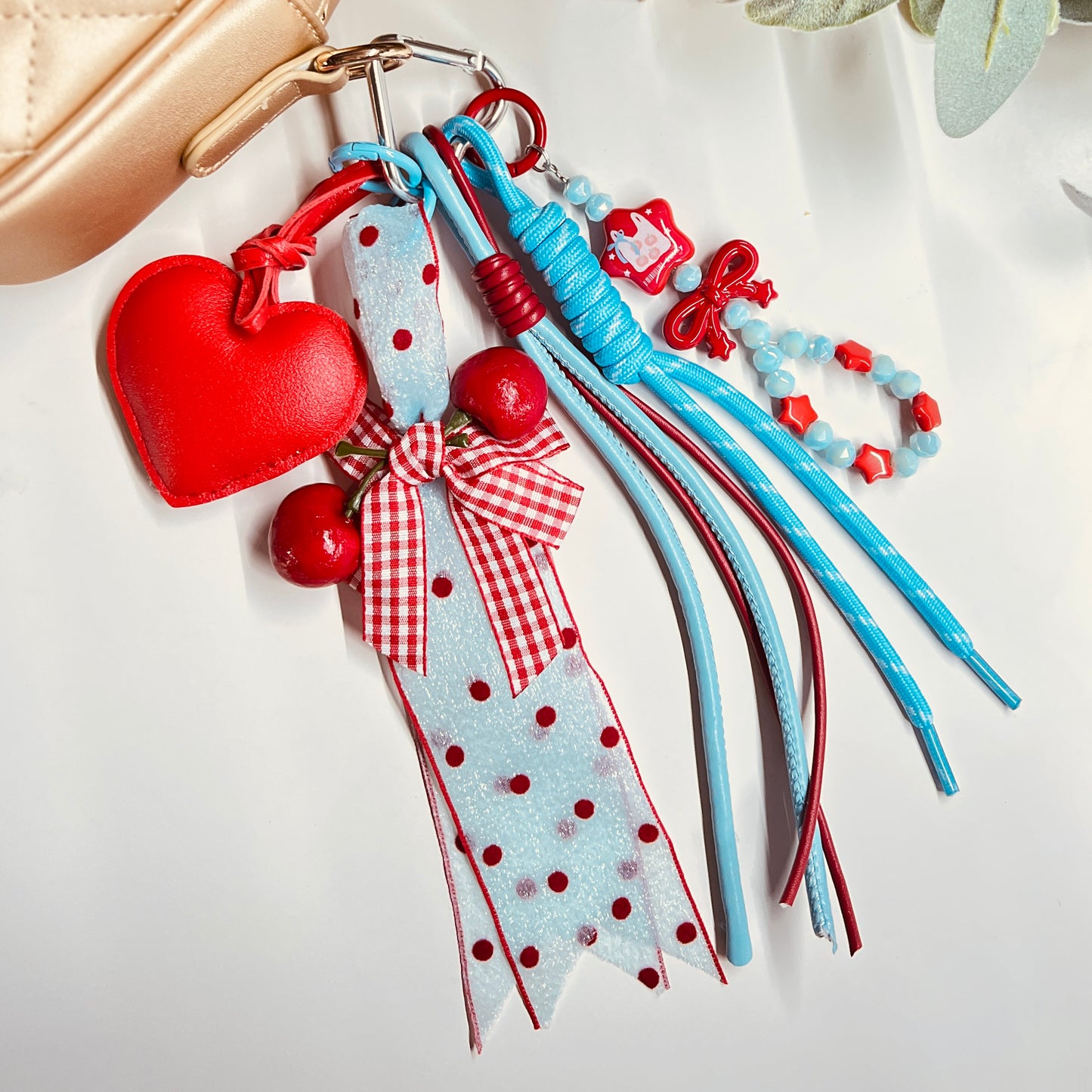 HANDMADE BAG CHARMS ~ BLUE/RED/HEART ~