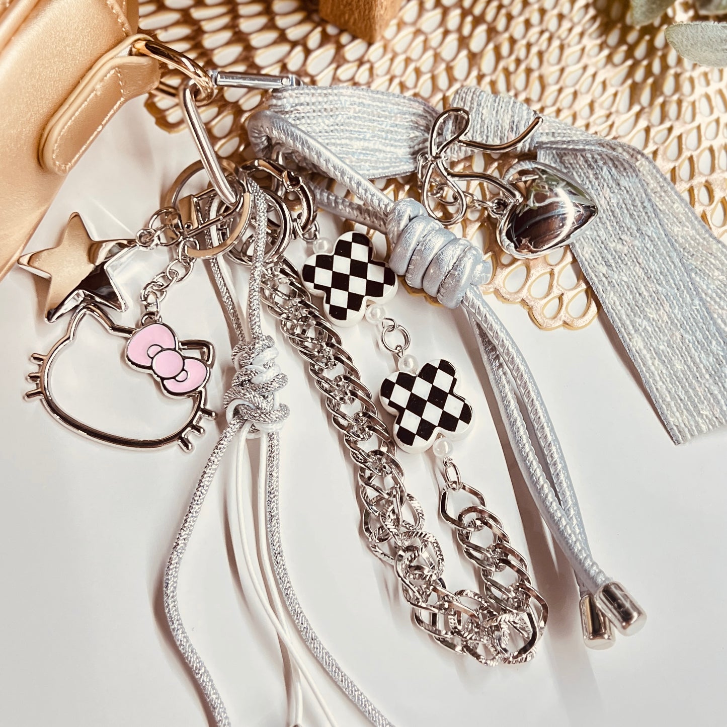 HANDMADE BAG CHARMS ~ CAT FACE SILVER FRAME ~