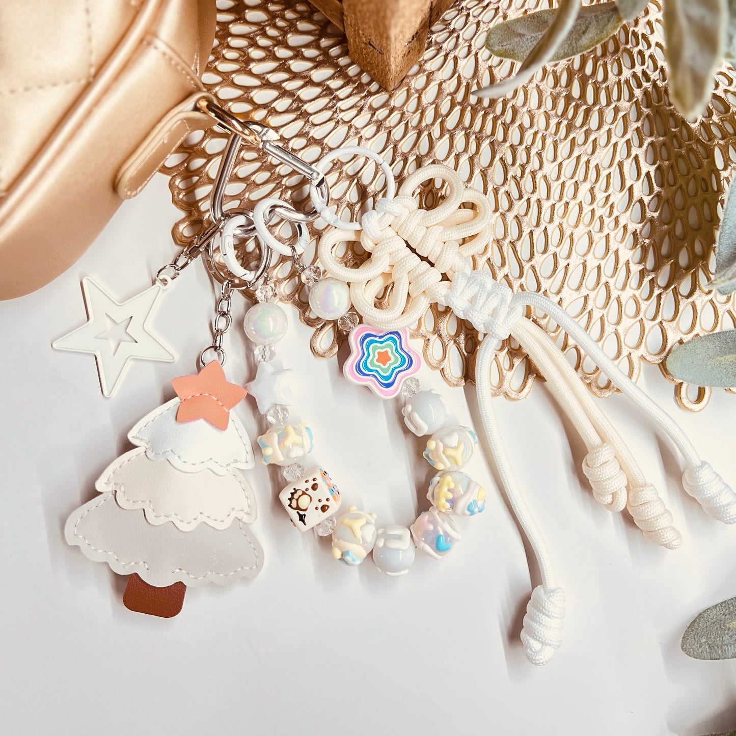 HANDMADE BAG CHARMS ~ CREAM PINE TREE ~