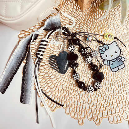 HANDMADE BAG CHARMS ~ KITTY/ HOUNDSTOOTH BEADS