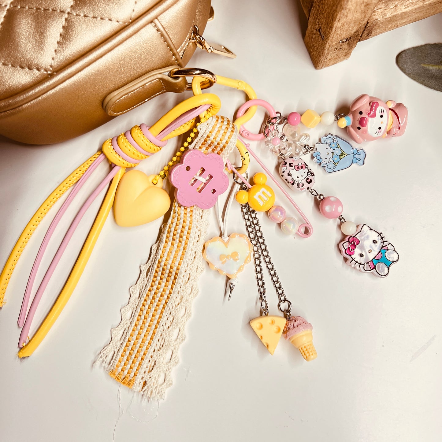 HANDMADE BAG CHARMS ~ YELLOW HEART/ICE CREAM/CHEESE CHARM
