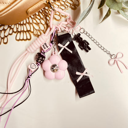 HANDMADE BAG CHARMS ~ PINK METAL FLOWER