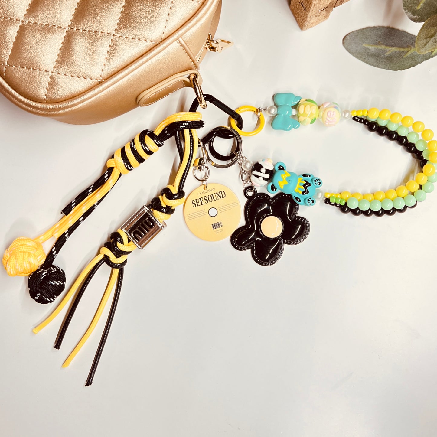 HANDMADE BAG CHARMS ~ BLACK FLOWER METAK CHARM