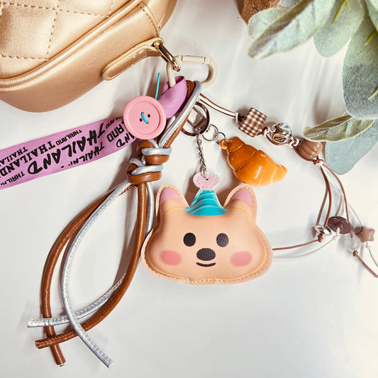 HANDMADE BAG CHARMS ~ LEATHER CAT/ CROISSANT ~