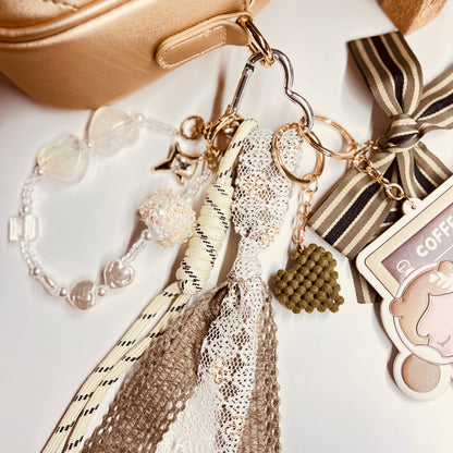HANDMADE BAG CHARMS ~ LEATHER COFFEE/GIRL ~