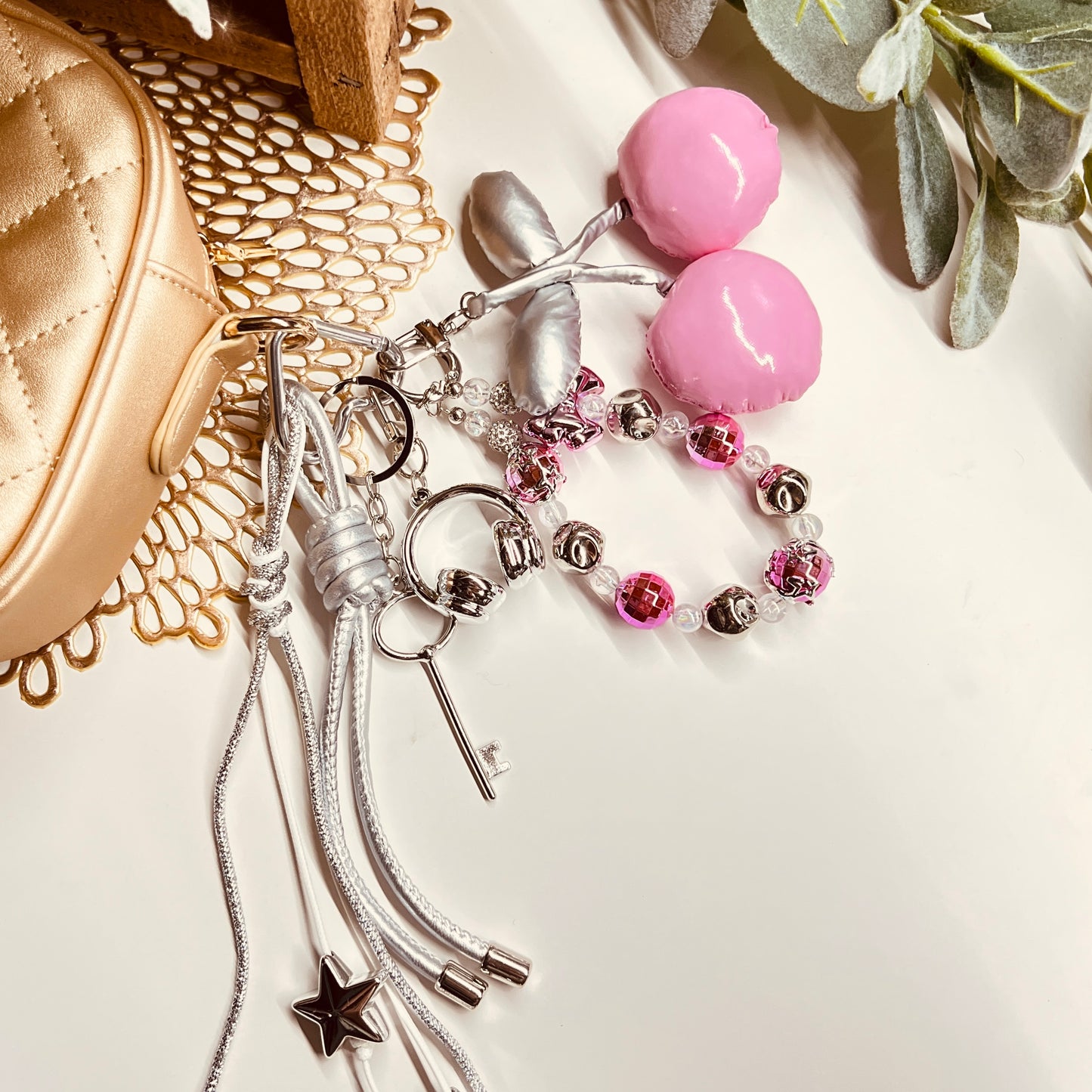 HANDMADE BAG CHARMS ~ LEATHER CHERRY