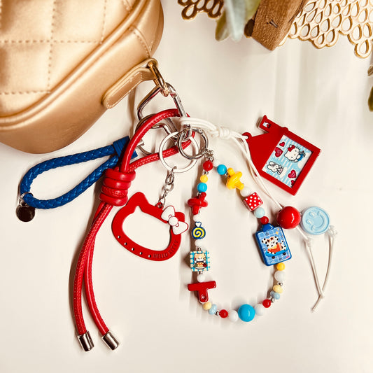 HANDMADE BAG CHARMS ~ RED HOUSE/KITTY FACE FRAME ~