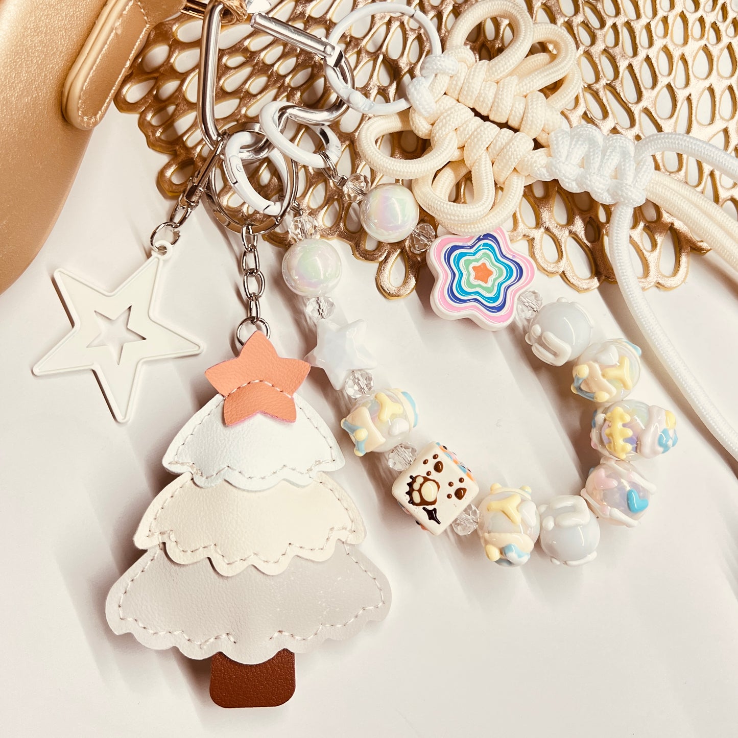 HANDMADE BAG CHARMS ~ CREAM PINE TREE ~