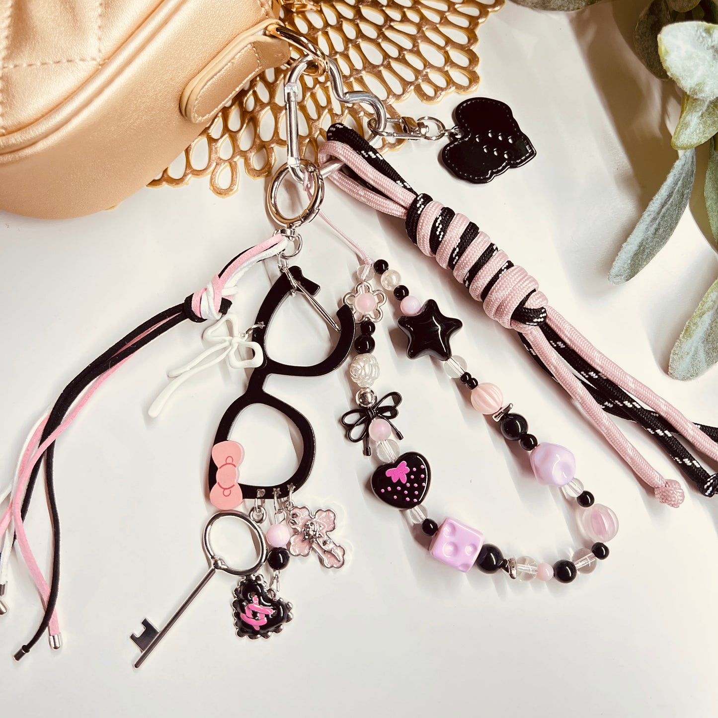 HANDMADE BAG CHARMS ~ GLASSES/HEART BUTTON/BEADS