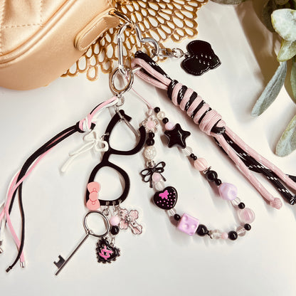 HANDMADE BAG CHARMS ~ GLASSES/HEART BUTTON/BEADS