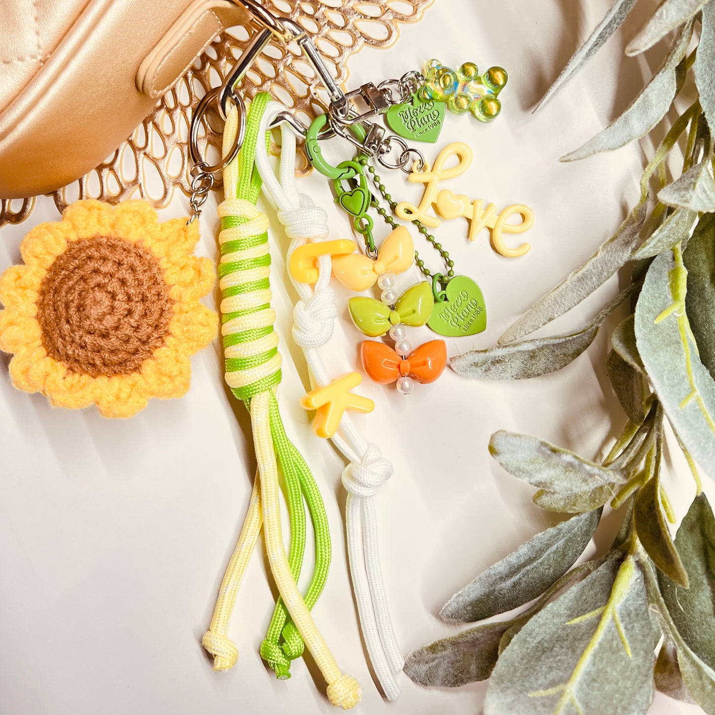 HANDMADE BAG CHARMS ~ EMBROIDERED SUNFLOWER