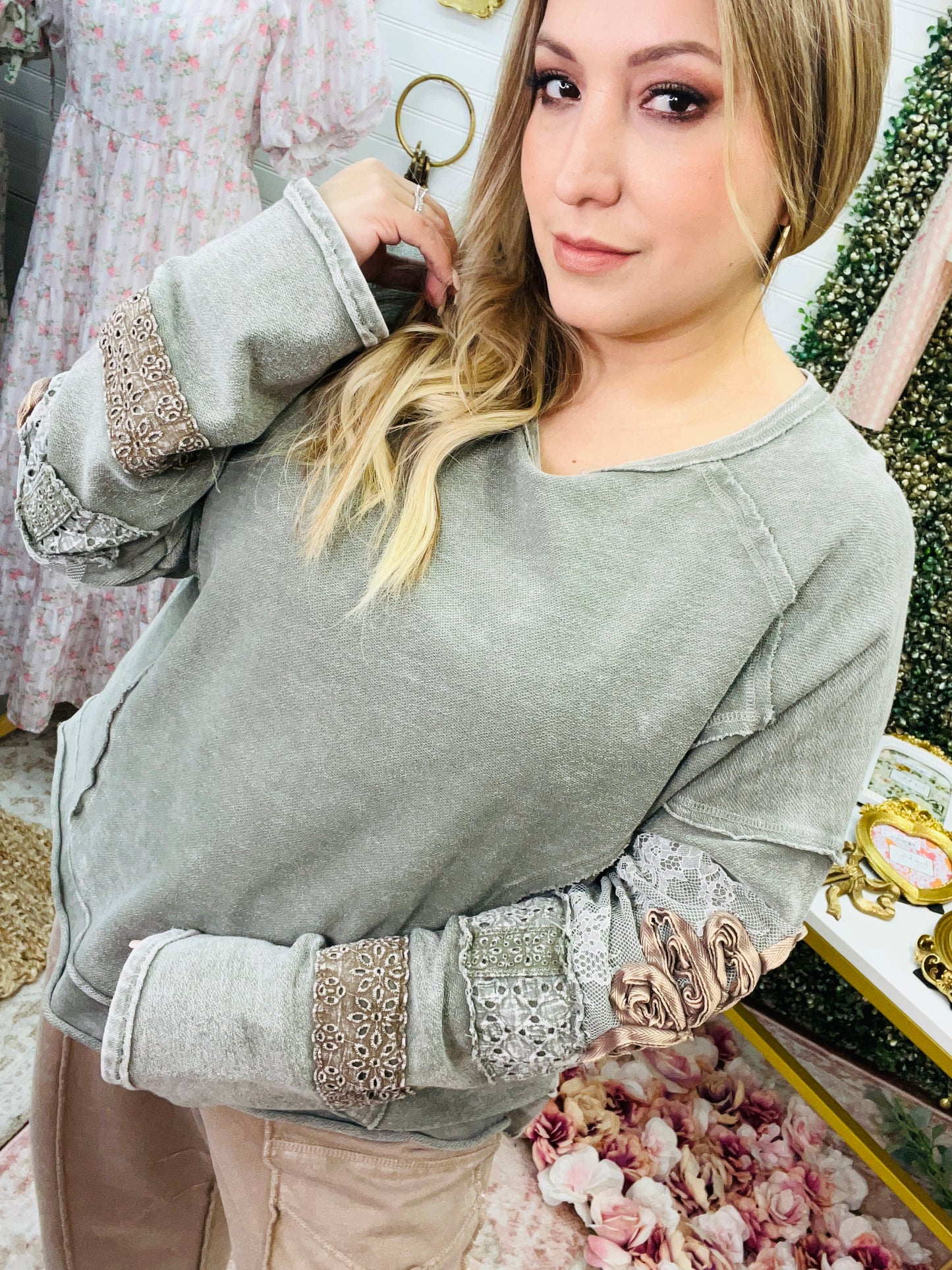 INSIDE OUT WASHED TERRY PULLOVER - FADED OLIVE