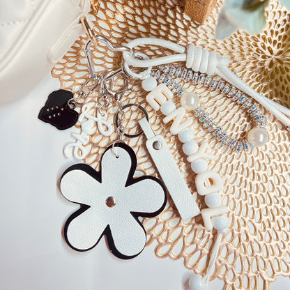 HANDMADE BAG CHARMS ~ FAUX LEATHER FLOWER