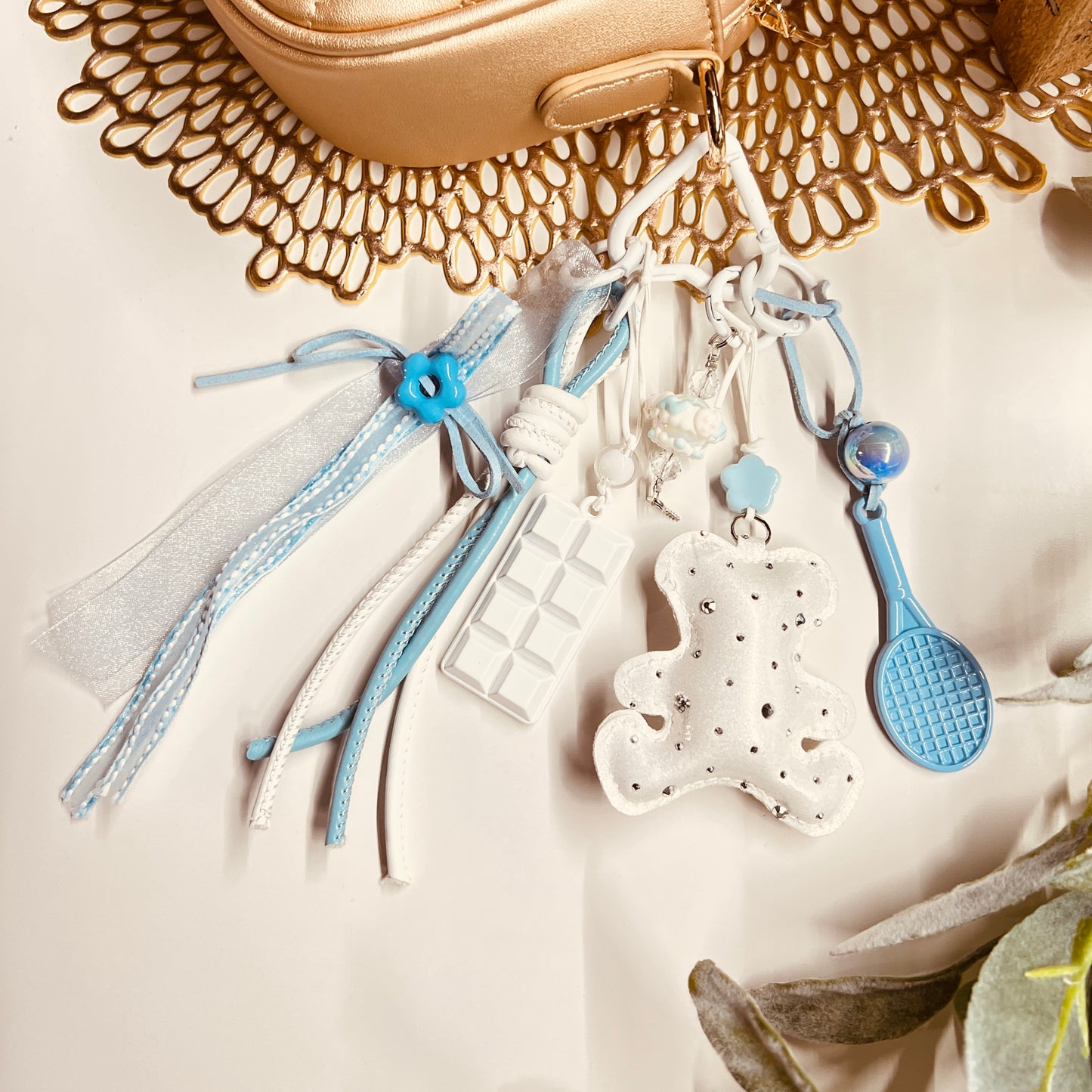 HANDMADE BAG CHARMS ~ LEATHER TEDDY CHARM