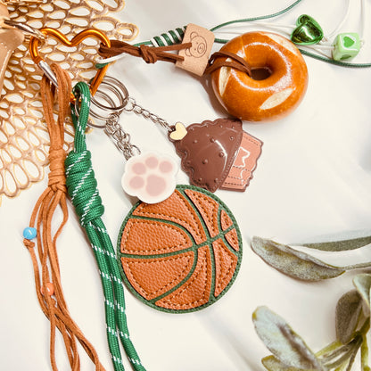 HANDMADE BAG CHARMS ~ LEATHER BASKET BALL