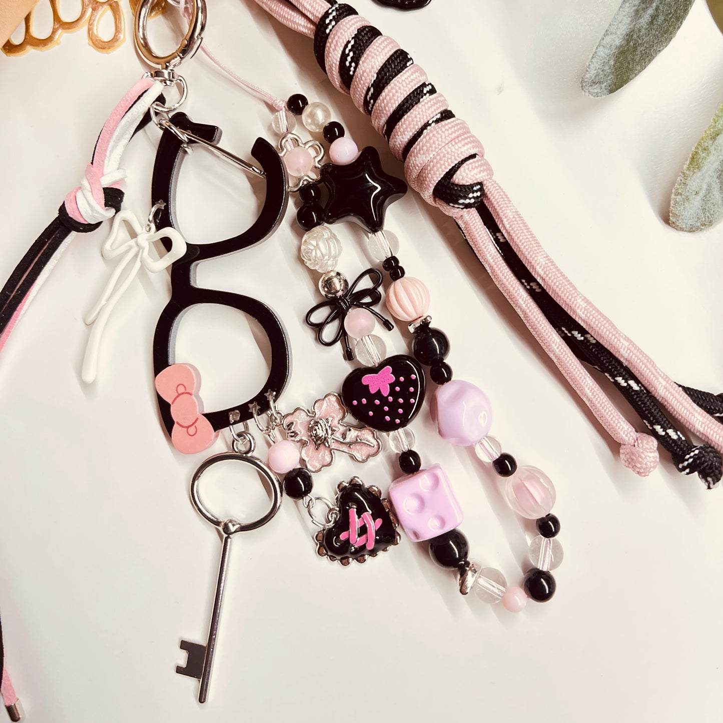HANDMADE BAG CHARMS ~ GLASSES/HEART BUTTON/BEADS