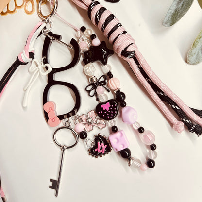 HANDMADE BAG CHARMS ~ GLASSES/HEART BUTTON/BEADS