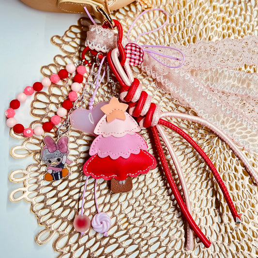 HANDMADE BAG CHARMS ~ CHRISTMAS TREE RED/PINK ~