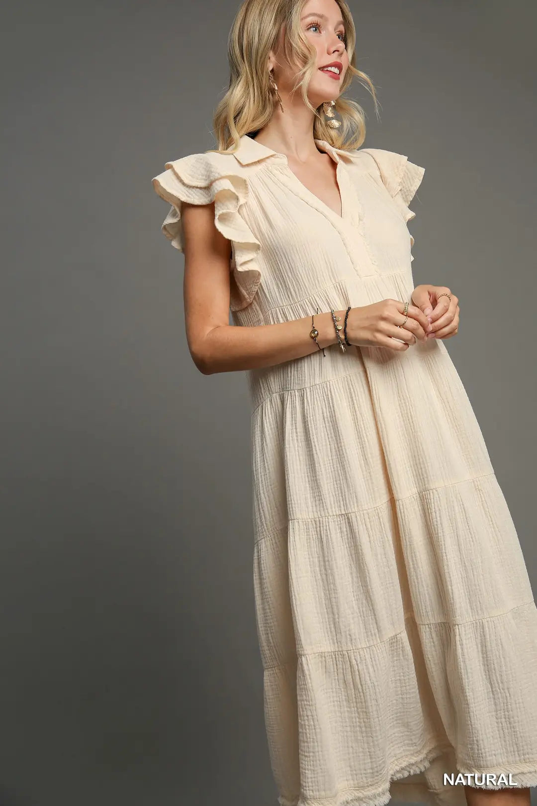 REGULAR WASH COLLARED MIDI DRESS