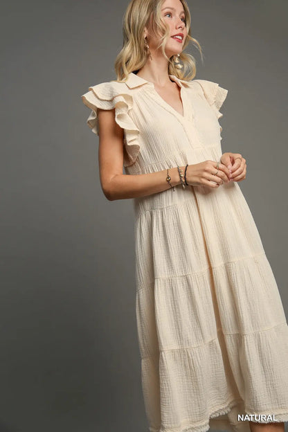 REGULAR WASH COLLARED MIDI DRESS