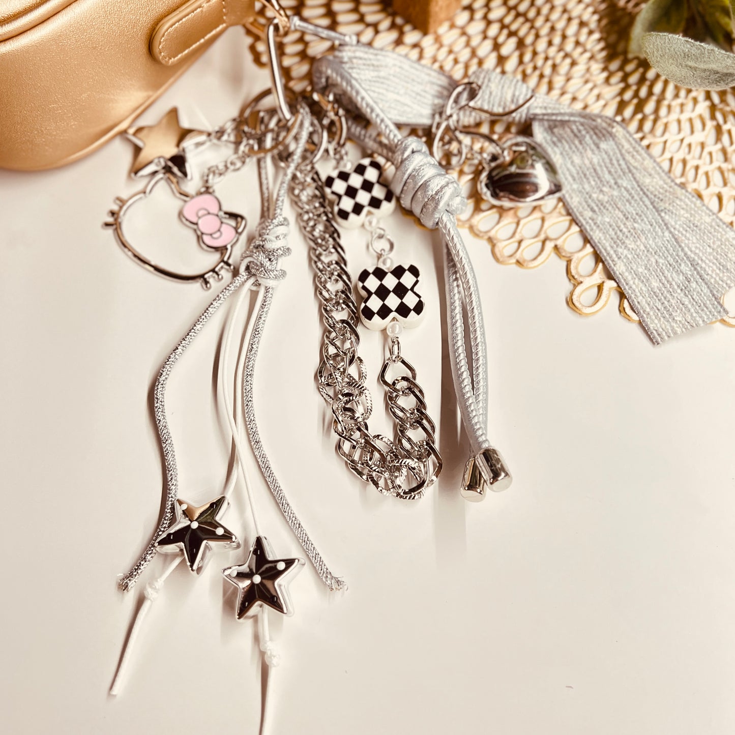 HANDMADE BAG CHARMS ~ CAT FACE SILVER FRAME ~