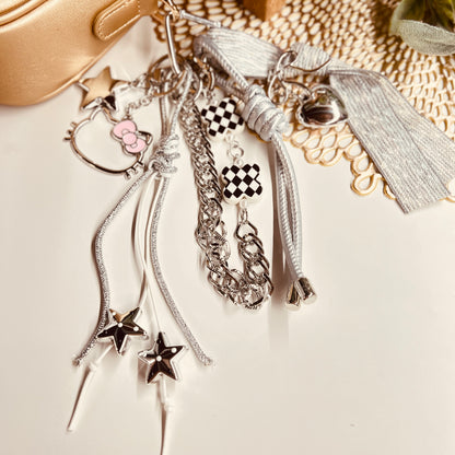 HANDMADE BAG CHARMS ~ CAT FACE SILVER FRAME ~
