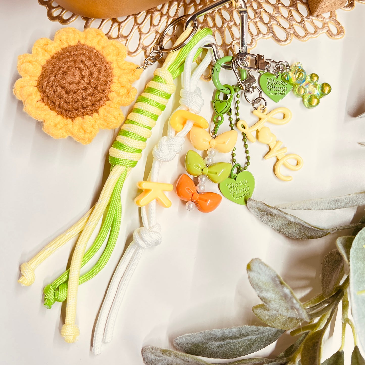 HANDMADE BAG CHARMS ~ EMBROIDERED SUNFLOWER