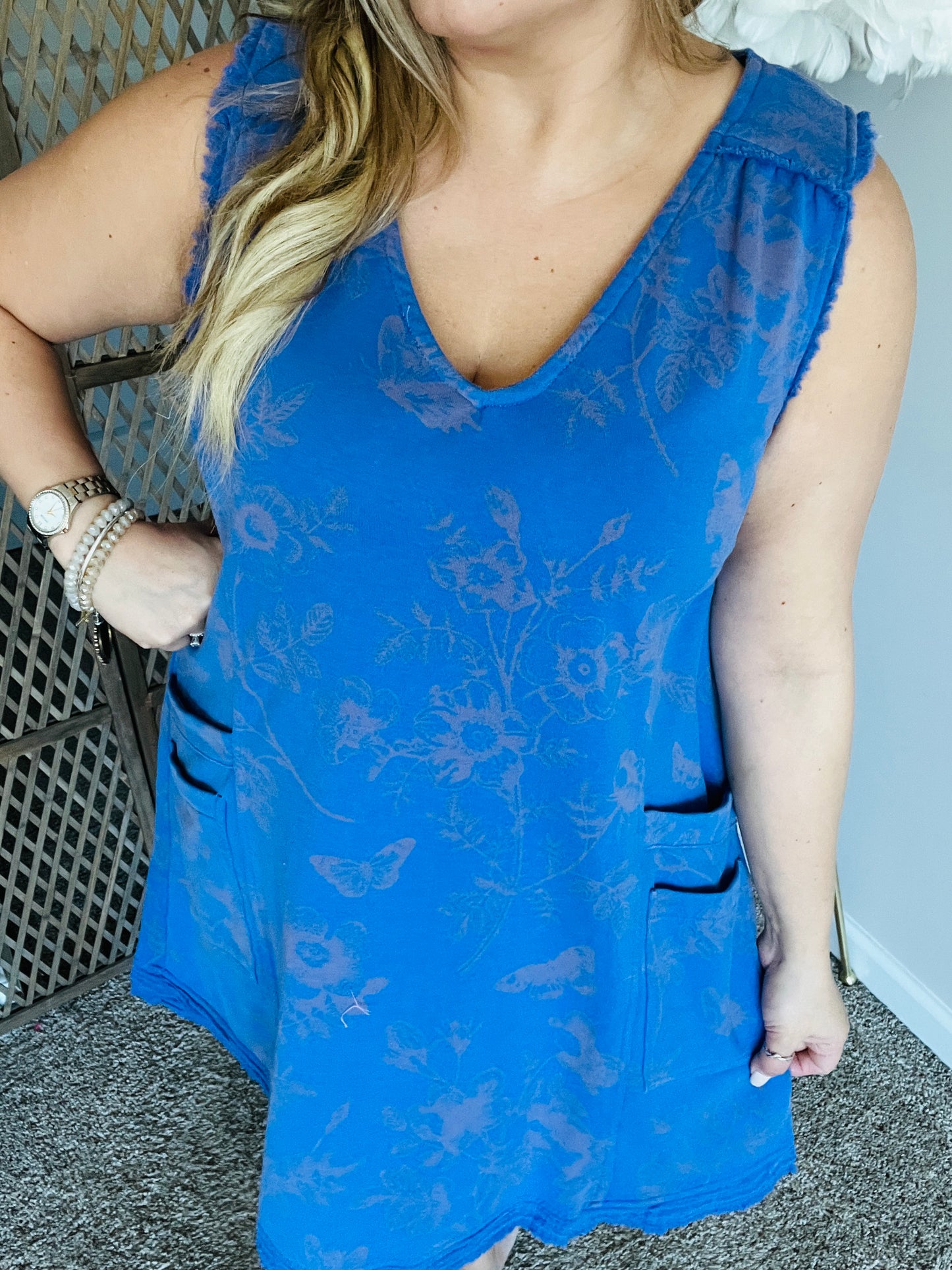 Mineral Washed Floral Print Terry Dress