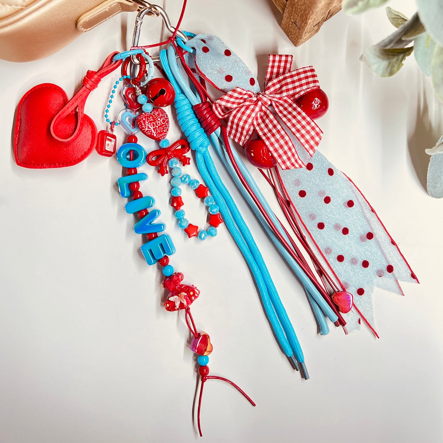 HANDMADE BAG CHARMS ~ BLUE/RED/HEART ~