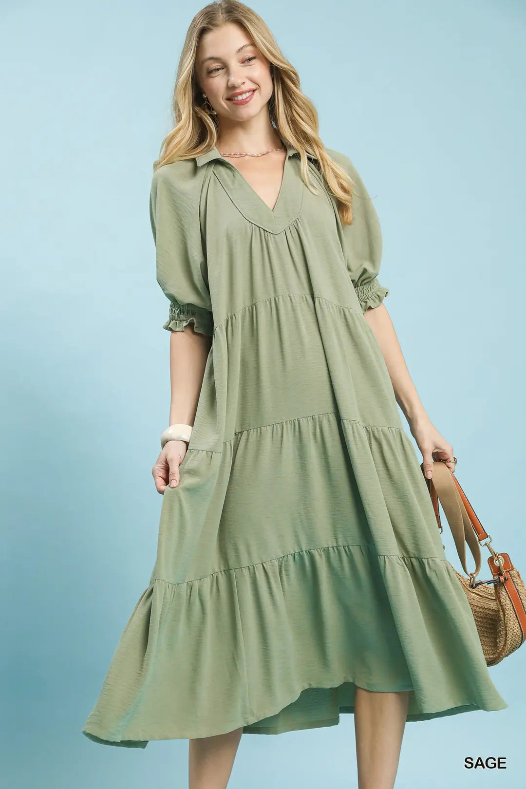 SOLID TIERED MIDI DRESS