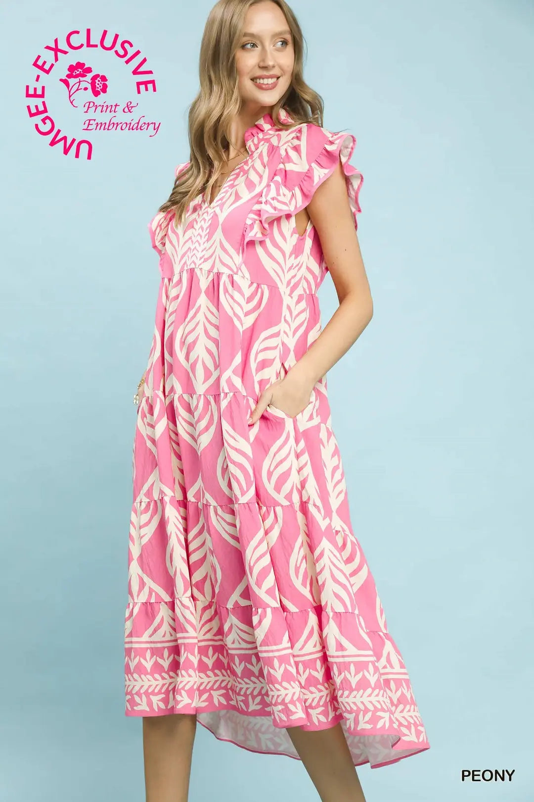 LEAF PRINT TIERED MAXI DRESS