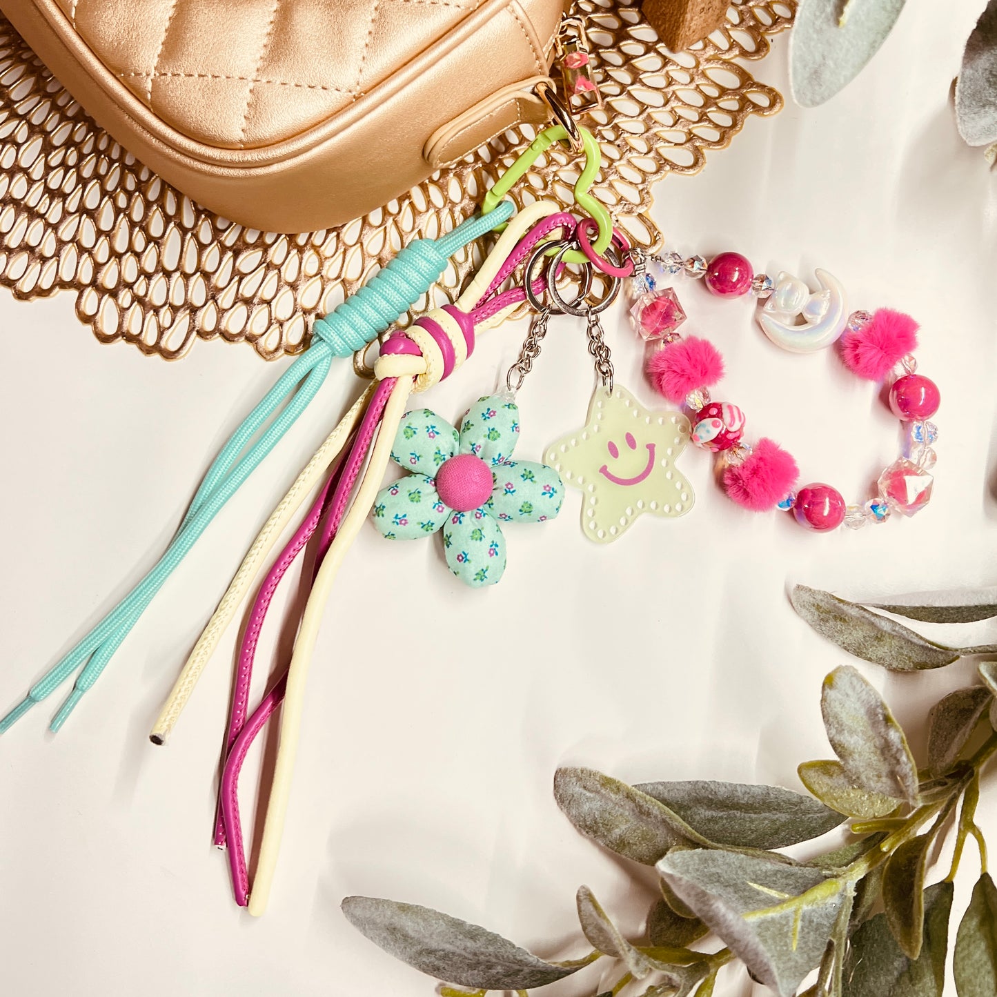 HANDMADE BAG CHARMS ~ FLOWER/STAR