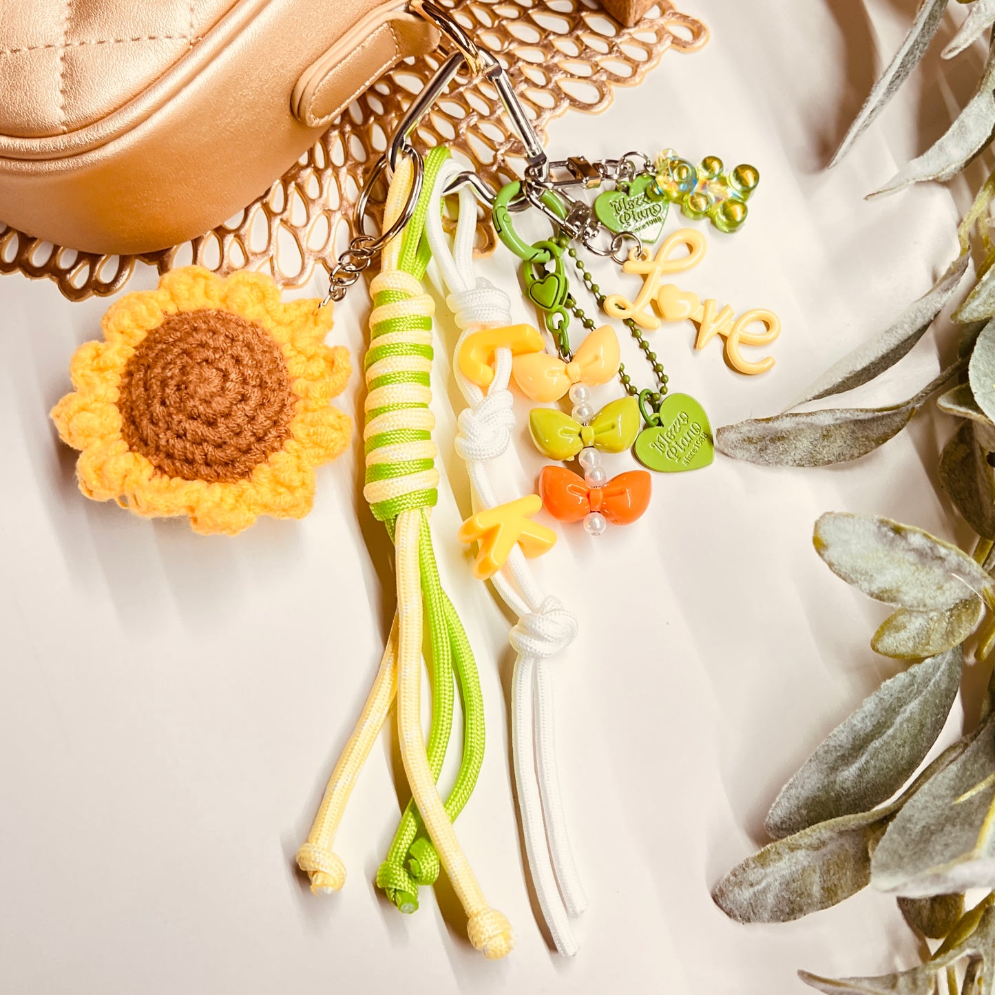 HANDMADE BAG CHARMS ~ EMBROIDERED SUNFLOWER
