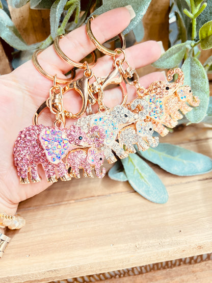 MOMMY & ME RHINESTONE ELEPHANT KEYCHAIN