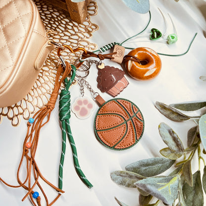 HANDMADE BAG CHARMS ~ LEATHER BASKET BALL