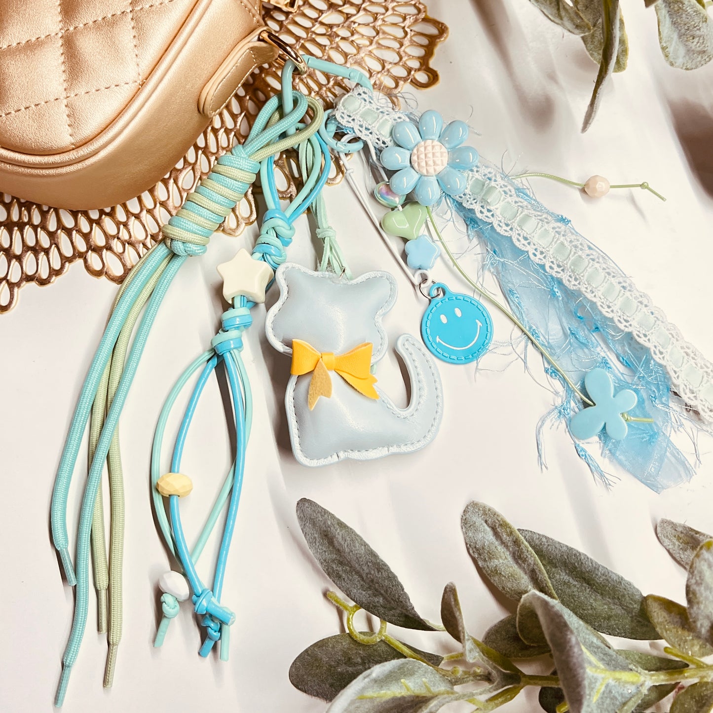 HANDMADE BAG CHARMS ~ LEATHER CAT