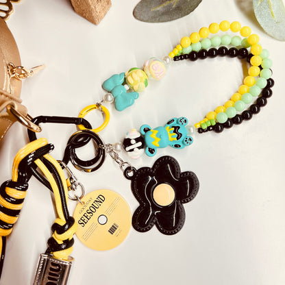 HANDMADE BAG CHARMS ~ BLACK FLOWER METAK CHARM