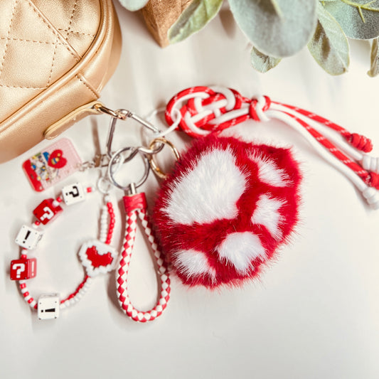 HANDMADE BAG CHARMS ~ RED/WHITE PAW ~